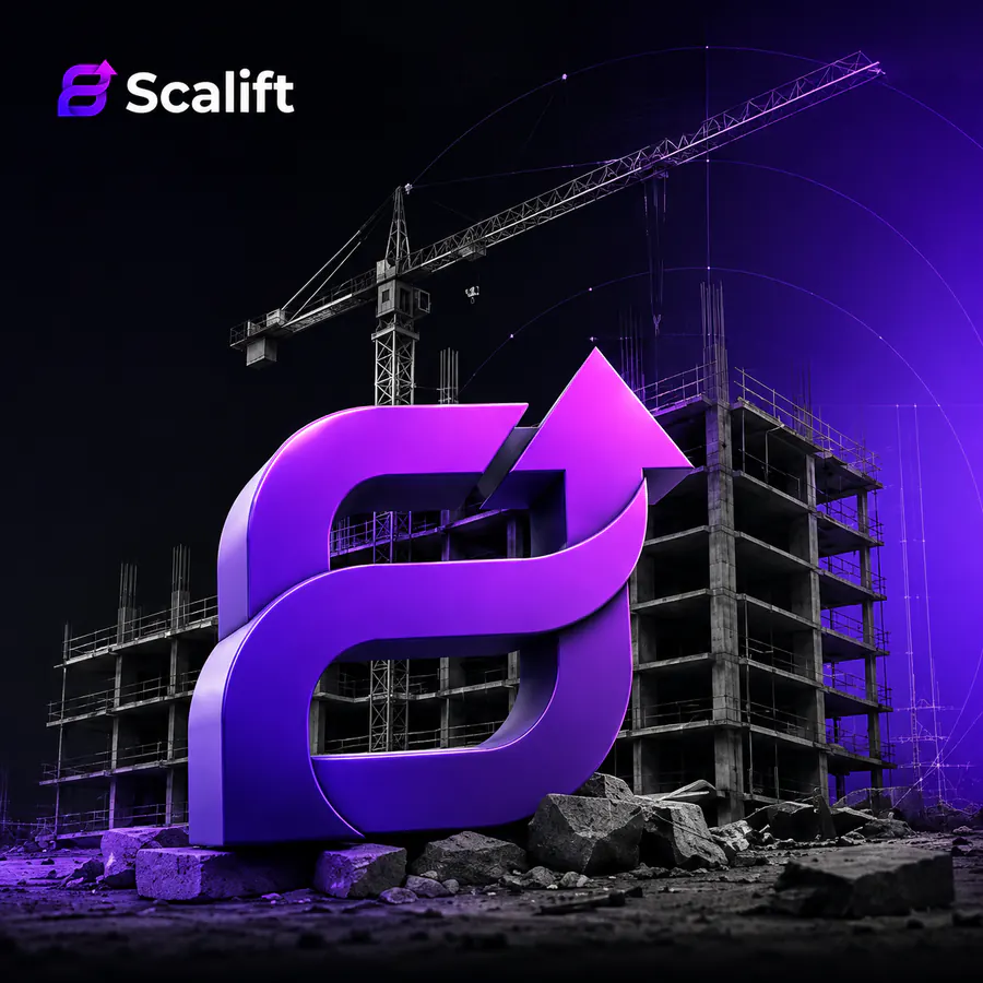 Illustration of Scalift's construction marketing process from project targeting to lead qualification